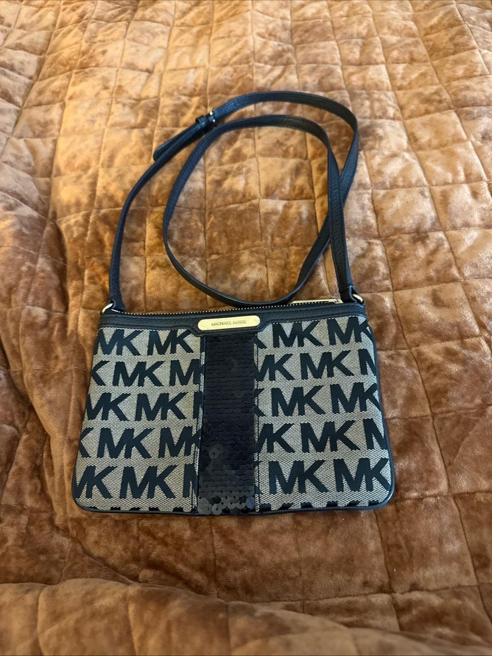 Michael Kors Black Monogram Crossbody Bag with  logo Print